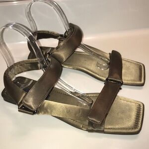 Zara Women’s Satin Olive Green Self-Fastener Ankle Strap Slide Sandals